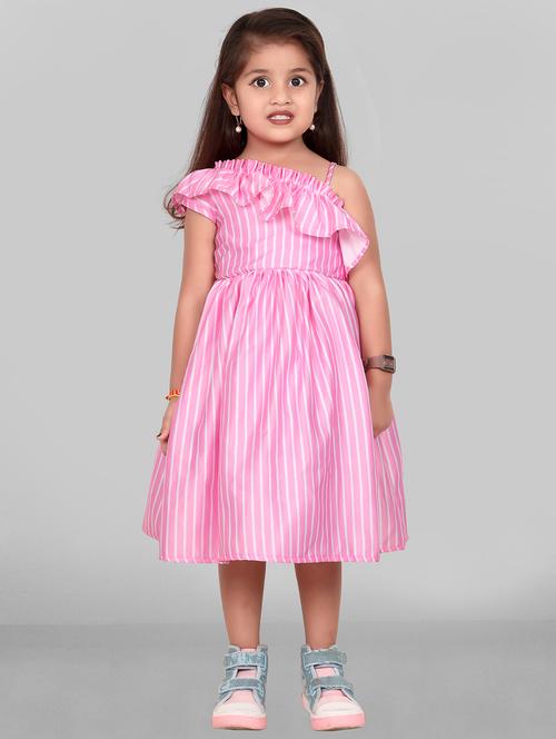 pink striped single shoulder frock - 19867425 - Very Small Image - 1