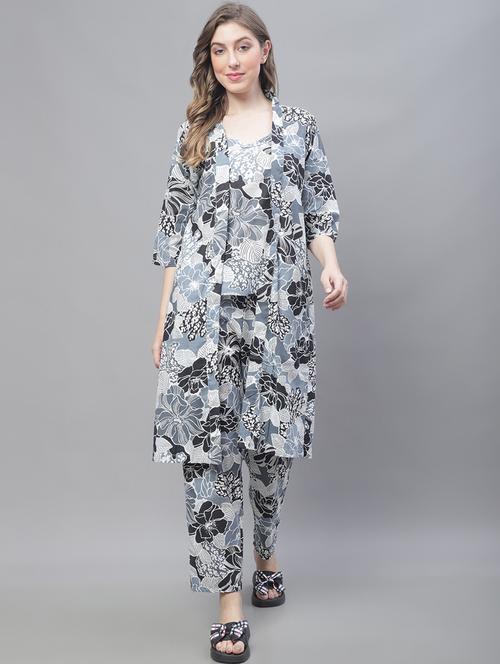 v-neck printed nightwear pyjama set - 19867447 - Very Small Image - 1