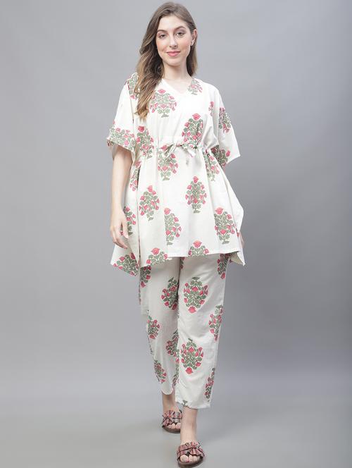 v-neck printed nightwear pyjama set - 19867453 - Very Small Image - 1