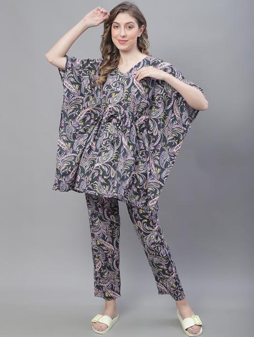 v-neck printed nightwear pyjama set - 19867456 - Very Small Image - 1