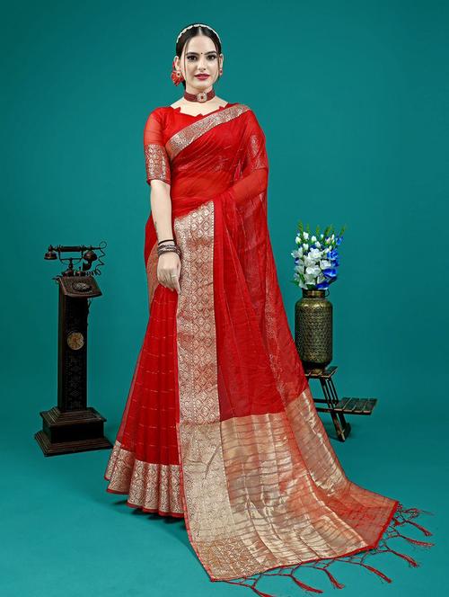 zari woven banarasi saree with blouse - 19869344 - Very Small Image - 1