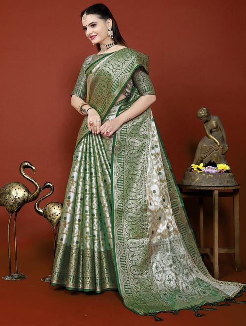 zari woven banarasi saree with blouse - 19869345 - Very Small Image - 1