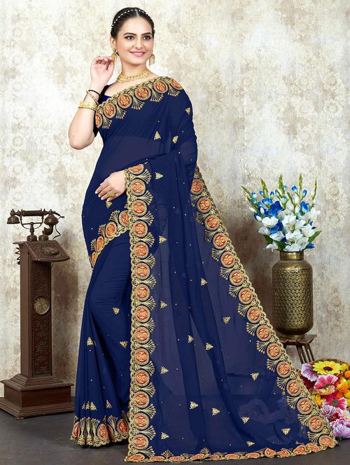 embroidered saree with blouse - 19869359 - Very Small Image - 1