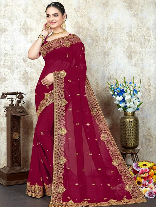 embroidered saree with blouse - 19869405 - Very Small Image - 1