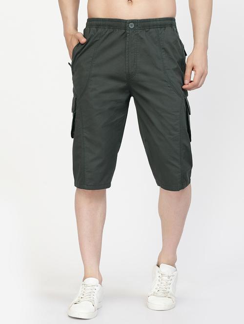 olive solid slim fit cargo shorts - 19870967 - Very Small Image - 1