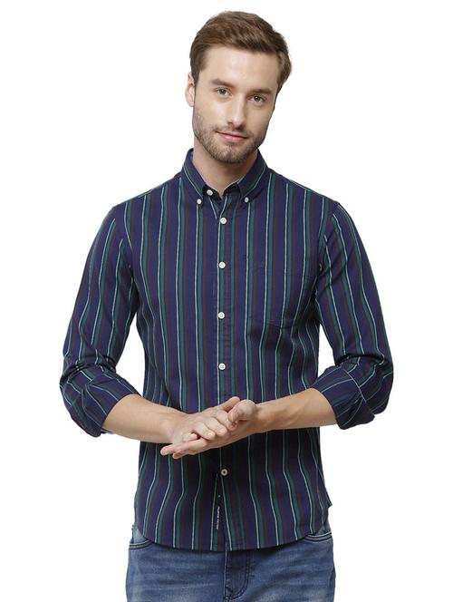 navy blue cotton blend casual shirt - 19871315 - Very Small Image - 1