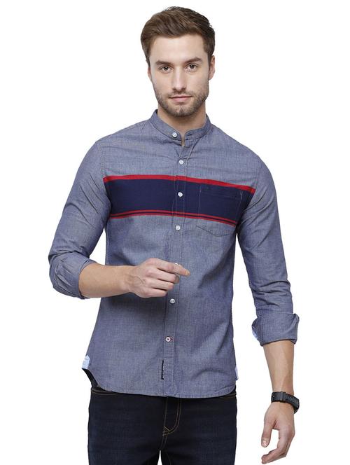 blue cotton blend casual shirt - 19871425 - Very Small Image - 1