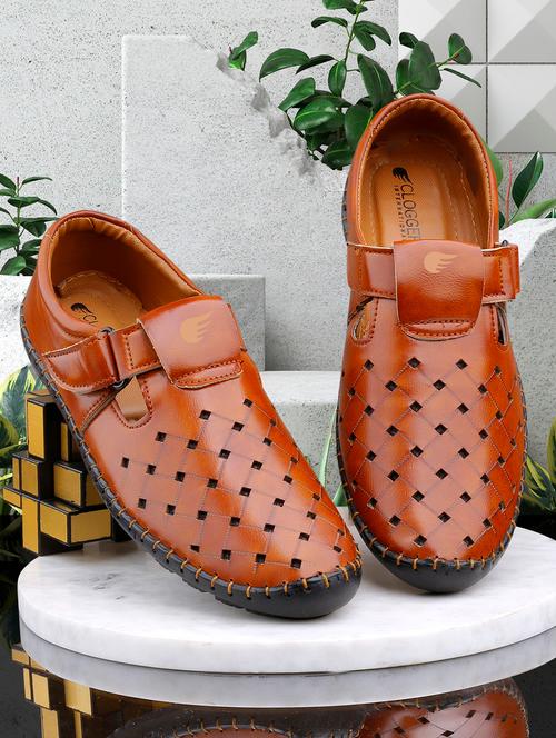 tan synthetic slip on sandals - 19871844 - Very Small Image - 1