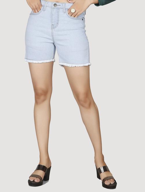 light blue high rise denim regular shorts - 19871854 - Very Small Image - 1