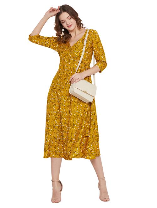 yellow floral print fit & flare midi dress - 19872898 - Very Small Image - 1