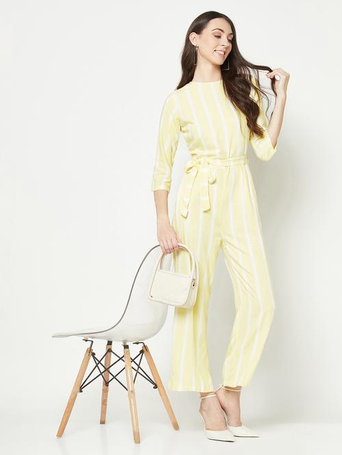 yellow striped crew neck full length jumpsuit - 19872939 - Very Small Image - 1