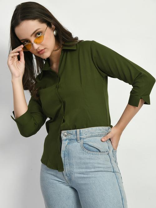 olive crepe regular shirt - 19872955 - Very Small Image - 1