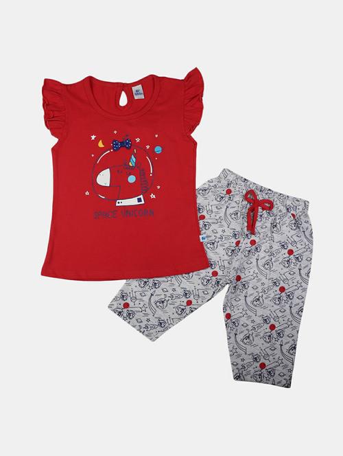 girls round neck printed capri set - 19873285 - Very Small Image - 1