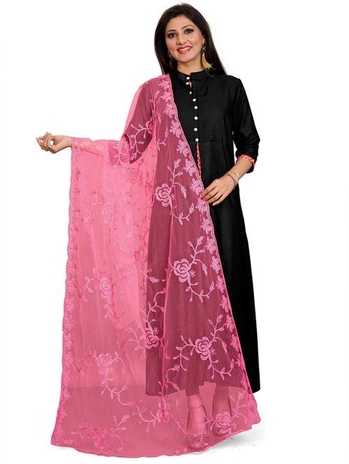 pink self designed embroidered dupatta - 19874080 - Very Small Image - 1