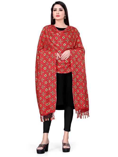 red printed dupatta with fringes - 19874129 - Very Small Image - 1