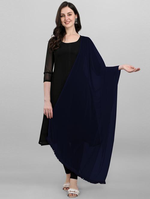 navy plain dupatta - 19874419 - Very Small Image - 1