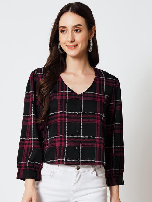 checkered print polyester crop top - 19874583 - Very Small Image - 1