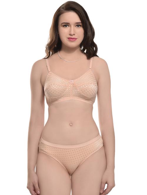 peach cotton bras and panty set - 19874777 - Very Small Image - 1