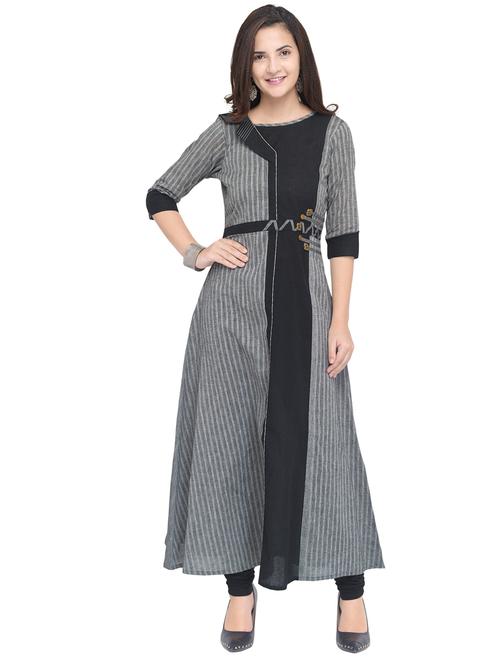 stripes front slit kurta - 19875210 - Very Small Image - 1