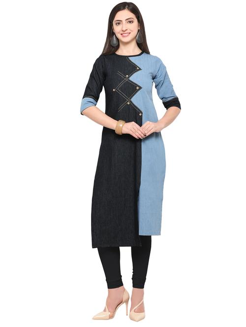 women cotton blend straight kurta - 19875237 - Very Small Image - 1