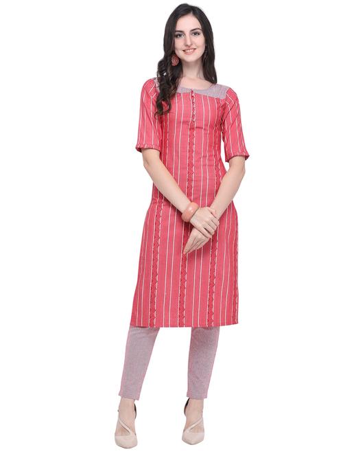 pink cotton blend straight kurta - 19875283 - Very Small Image - 1