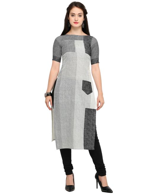 grey cotton silk straight kurta - 19875309 - Very Small Image - 1