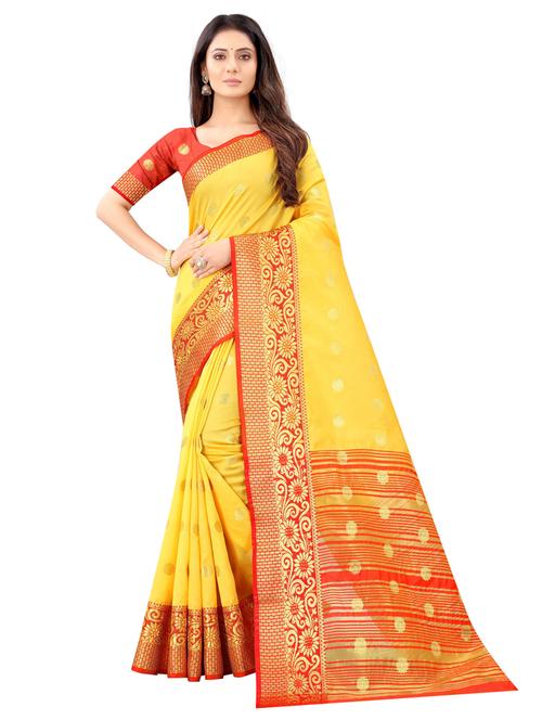 yellow art silk banarasi saree with blouse - 19875364 - Very Small Image - 1