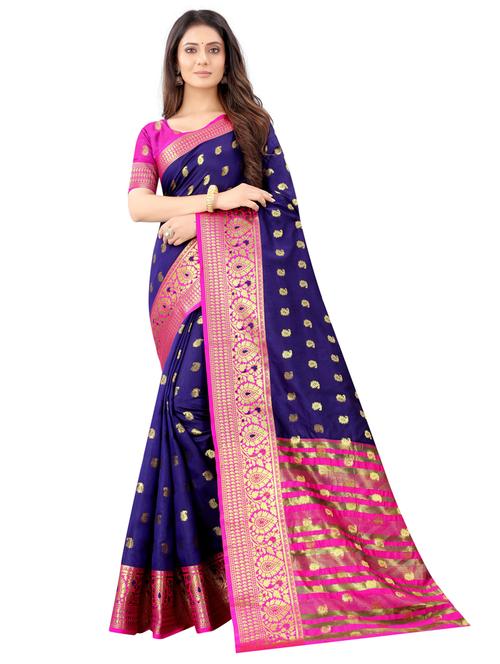 blue art silk banarasi saree with blouse - 19875375 - Very Small Image - 1