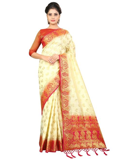 white silk blend banarasi saree - 19875379 - Very Small Image - 1