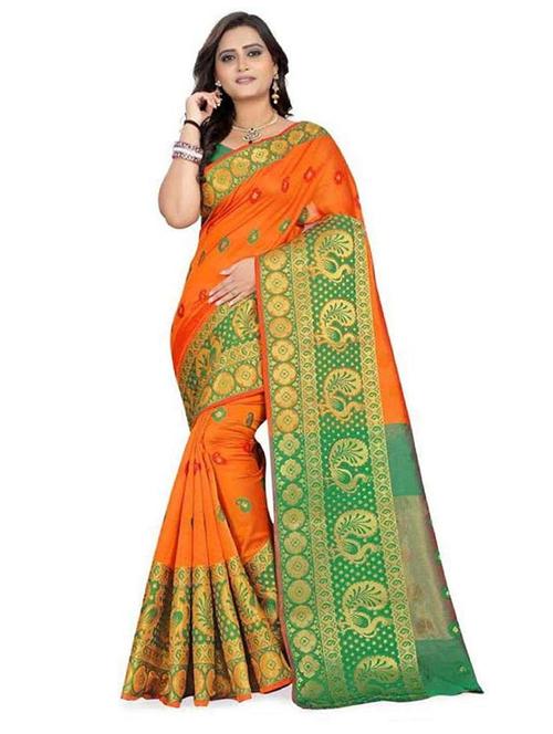 orange cotton blend dharmavaram saree - 19875396 - Very Small Image - 1
