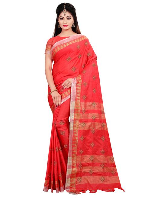 red cotton blend handloom saree - 19875420 - Very Small Image - 1