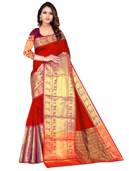 red art silk banarasi saree with blouse - 19875430 - Very Small Image - 1