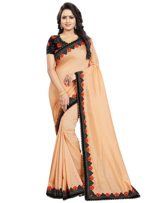 cream solid with bordered saree - 19875464 - Very Small Image - 1