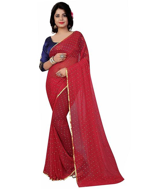 red embellished saree with blouse - 19875481 - Very Small Image - 1