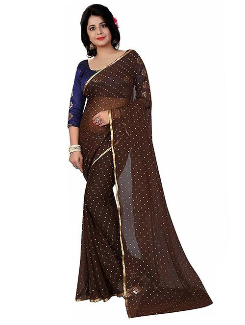 brown embellished saree with blouse - 19875482 - Very Small Image - 1