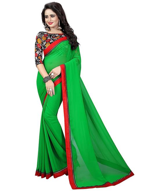 green solid with border saree with blouse - 19875490 - Very Small Image - 1