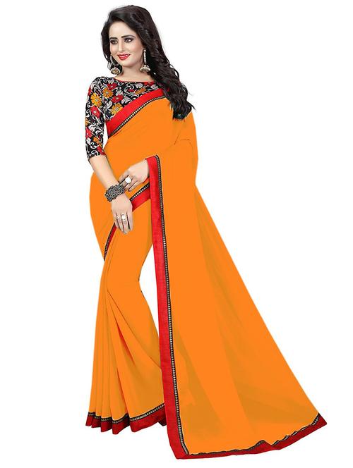 orange solid with border saree - 19875491 - Very Small Image - 1