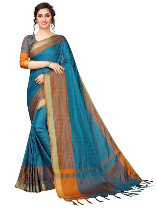 blue cotton blend chettinadu saree - 19875528 - Very Small Image - 1