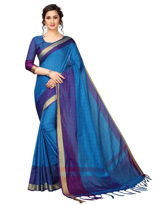 blue cotton blend chettinadu saree with blouse - 19875529 - Very Small Image - 1