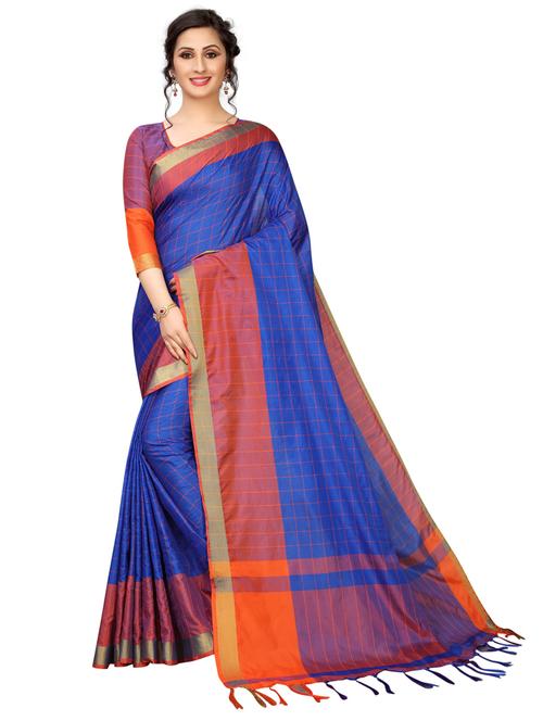 blue cotton blend chettinadu saree with blouse - 19875530 - Very Small Image - 1