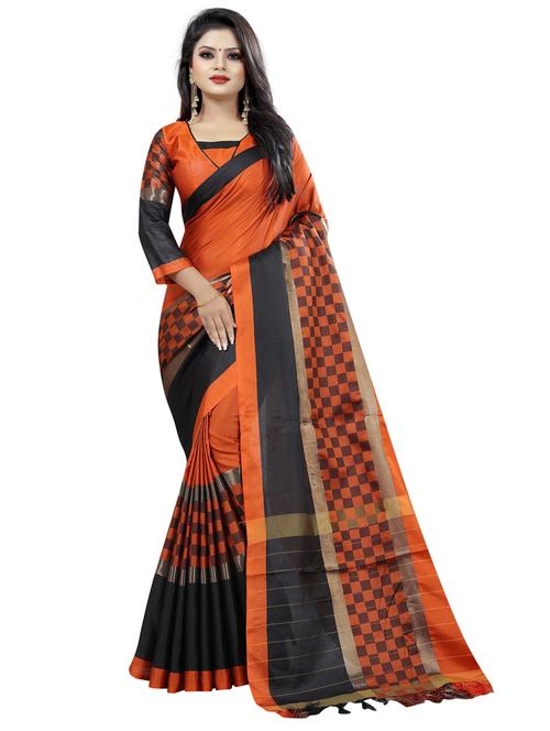 orange cotton blend maheshwari saree - 19875535 - Very Small Image - 1