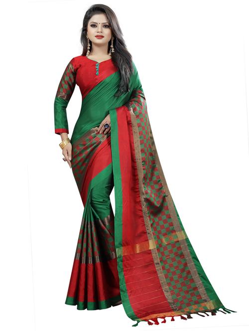 green cotton blend maheshwari saree with blouse - 19875536 - Very Small Image - 1