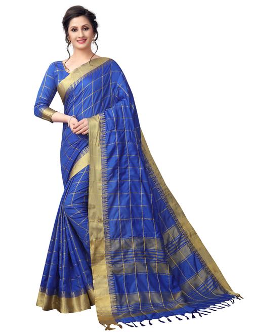 blue cotton blend saree with blouse - 19875541 - Very Small Image - 1