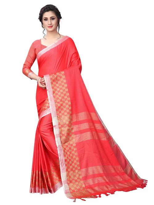 red cotton blend mysore saree with blouse - 19875555 - Very Small Image - 1