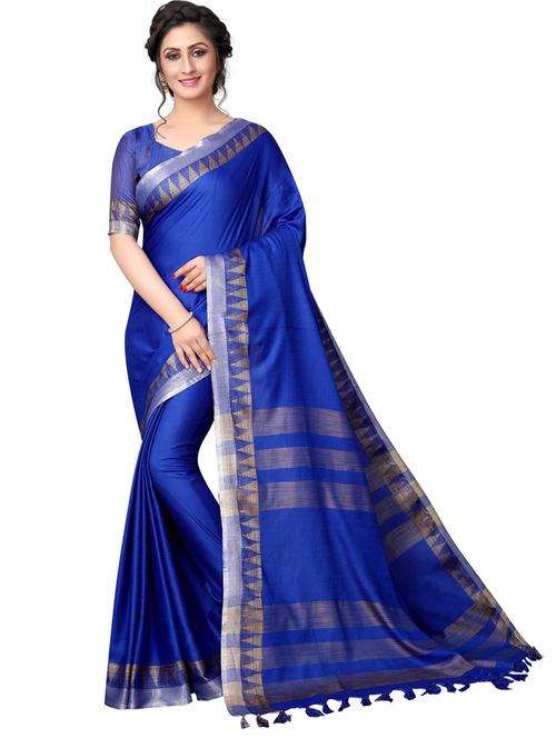 blue cotton blend handloom saree with blouse - 19875556 - Very Small Image - 1