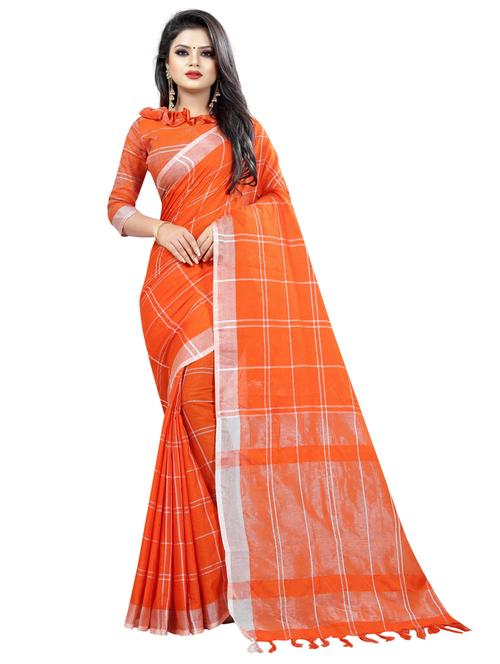 orange cotton blend saree with blouse - 19875564 - Very Small Image - 1