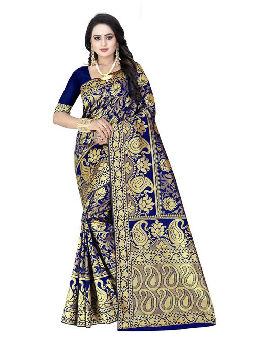 blue cotton blend saree with blouse - 19875578 - Very Small Image - 1