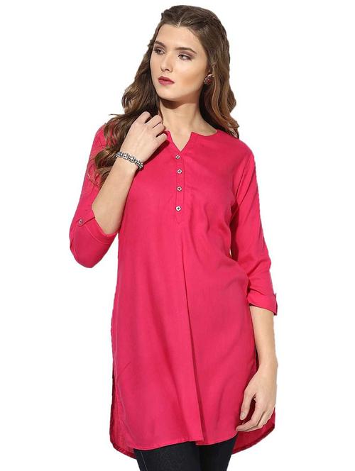 pink solid notch neck regular tunic - 19875614 - Very Small Image - 1