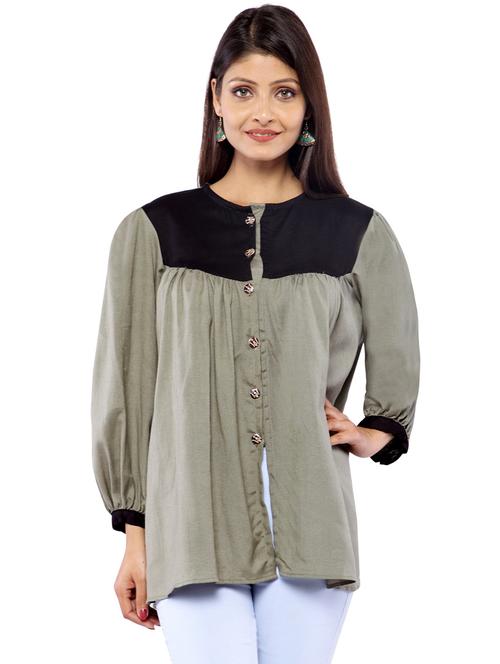 grey solid round neck regular tunic - 19875623 - Very Small Image - 1