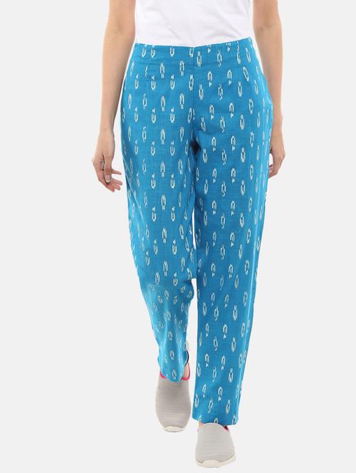 women blue printed flat front trouser - 19875877 - Very Small Image - 1